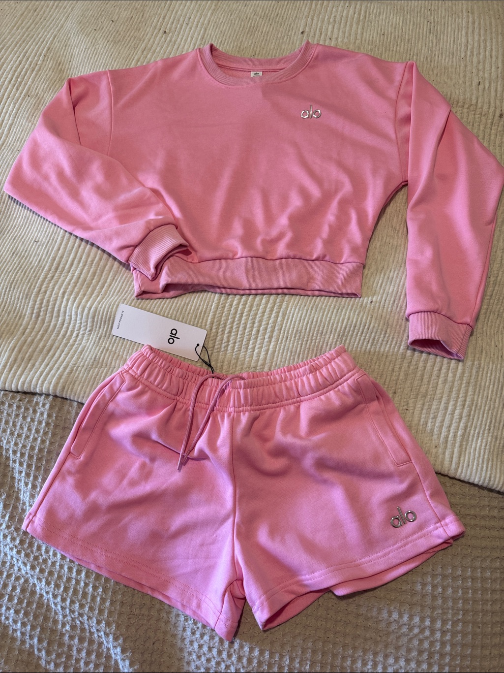 Alo Yoga Pink Women's Shorts - Cotton Drawstring Lounge Shorts